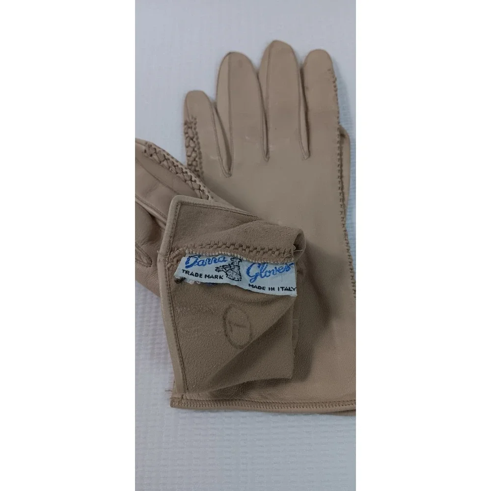 Bovia Leather Gloves Made in Italy Tan Braided Trim Small Size 7